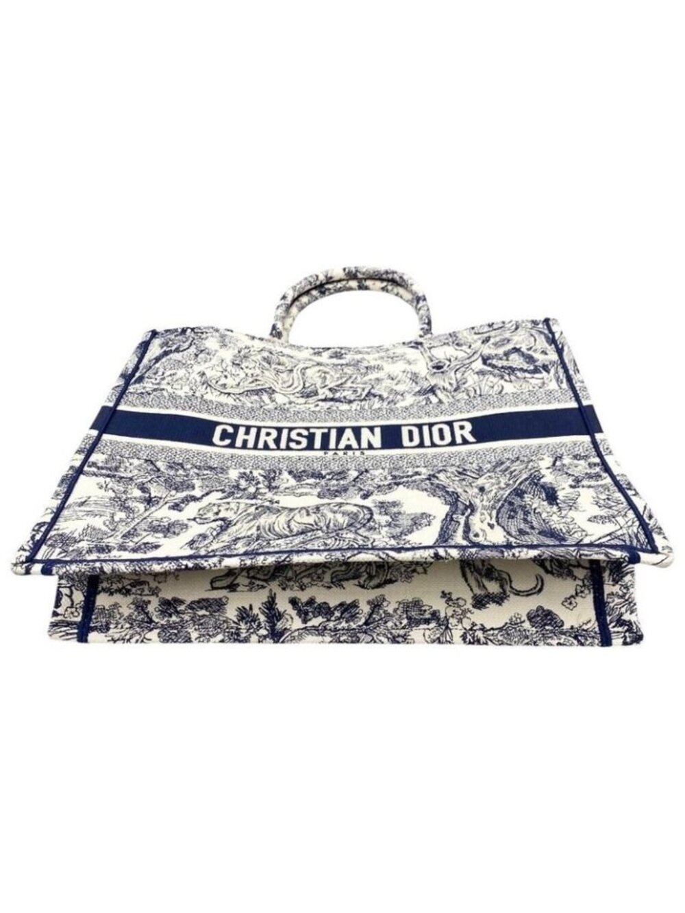 Christian Dior Tote Book Large M1286 Ztdt Toile de Jouy White Navy - Picture 4 of 10